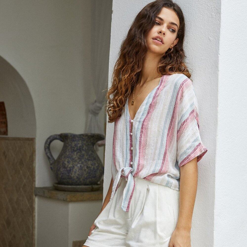 NEW Rails Thea Waist Tie Blouse Top Short Sleeve Tropical Size XXL